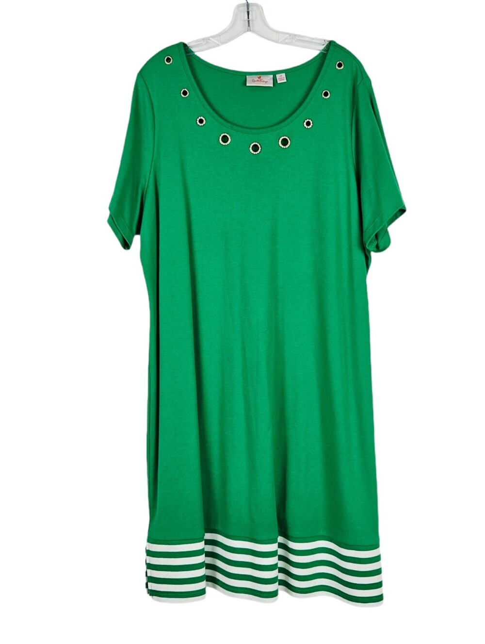 Quacker Factory Midi Dress Short Sleeve Kelly Green Womens 2x Cotton Blend Knit